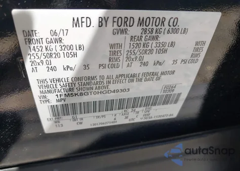 2017 Ford Explorer Sport z USA, uszkodzony, nr VIN 1FM5K8GT0HGD49303